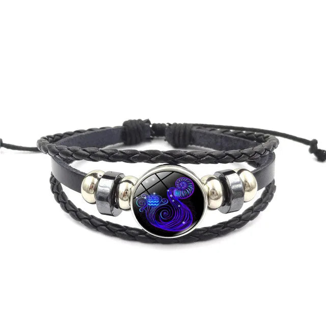 12 Zodiac Signs Constellation Bracelet Men's Women's Trend Multi-layer Woven Leather Punk Couple Bracelet Gift Accessory