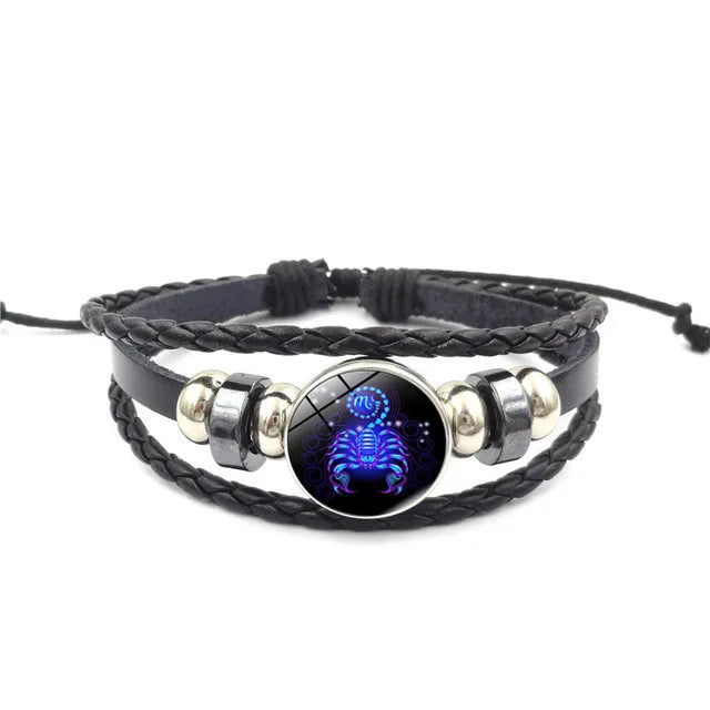12 Zodiac Signs Constellation Bracelet Men's Women's Trend Multi-layer Woven Leather Punk Couple Bracelet Gift Accessory