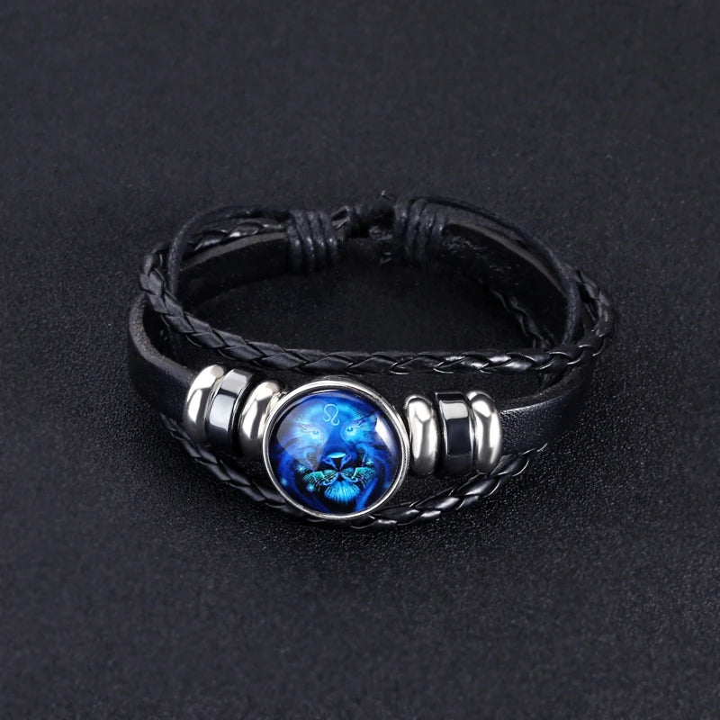 12 Zodiac Signs Constellation Bracelet Men's Women's Trend Multi-layer Woven Leather Punk Couple Bracelet Gift Accessory