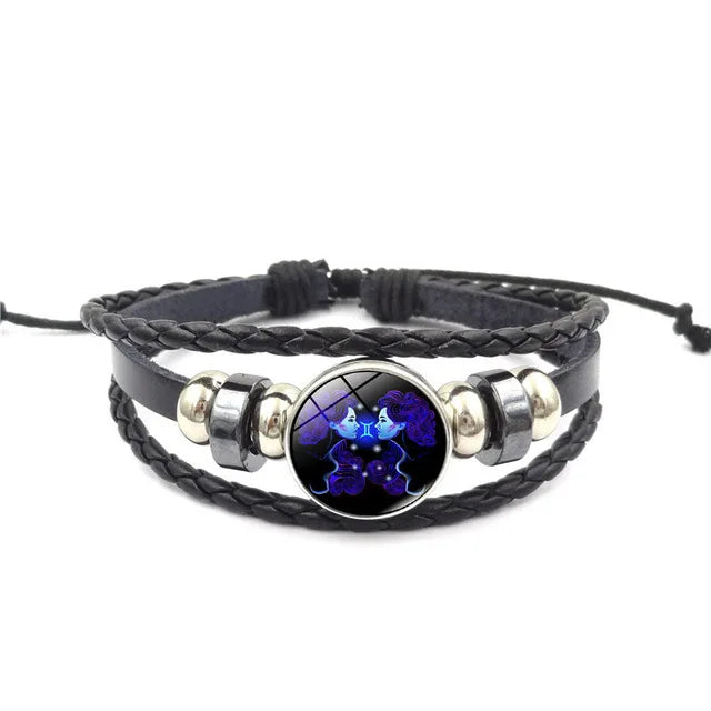 12 Zodiac Signs Constellation Bracelet Men's Women's Trend Multi-layer Woven Leather Punk Couple Bracelet Gift Accessory