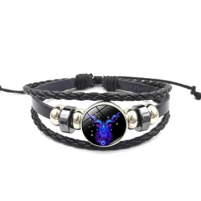 12 Zodiac Signs Constellation Bracelet Men's Women's Trend Multi-layer Woven Leather Punk Couple Bracelet Gift Accessory