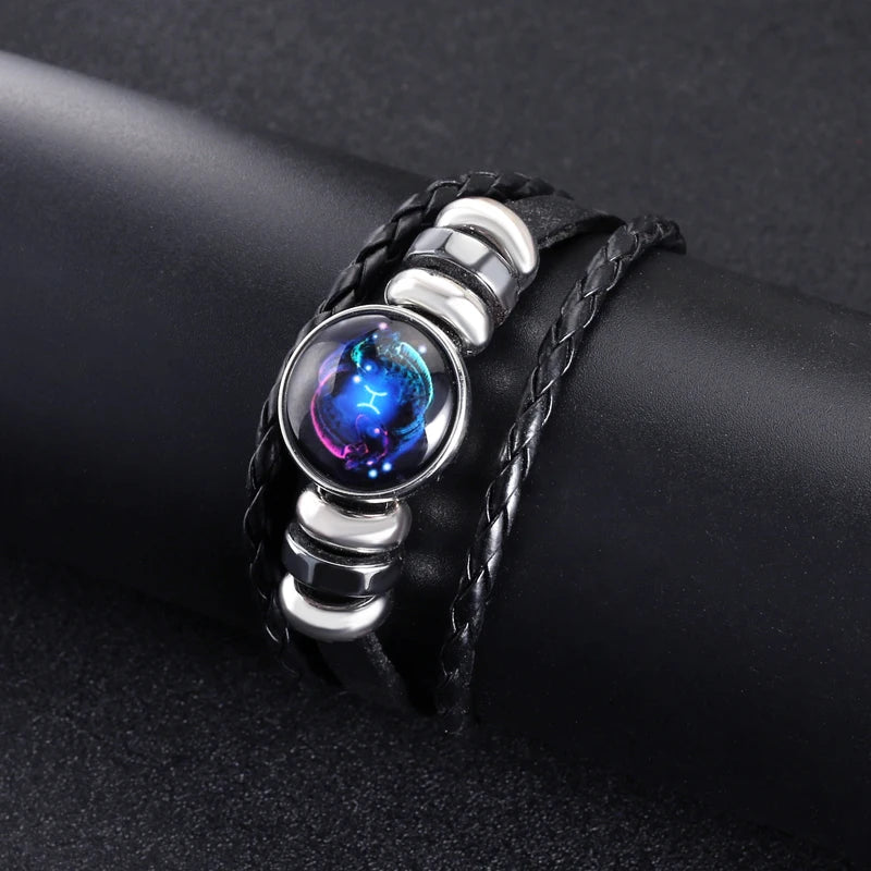 12 Zodiac Signs Constellation Bracelet Men's Women's Trend Multi-layer Woven Leather Punk Couple Bracelet Gift Accessory
