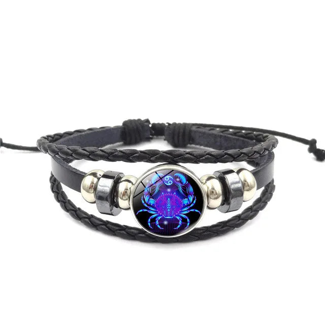 12 Zodiac Signs Constellation Bracelet Men's Women's Trend Multi-layer Woven Leather Punk Couple Bracelet Gift Accessory