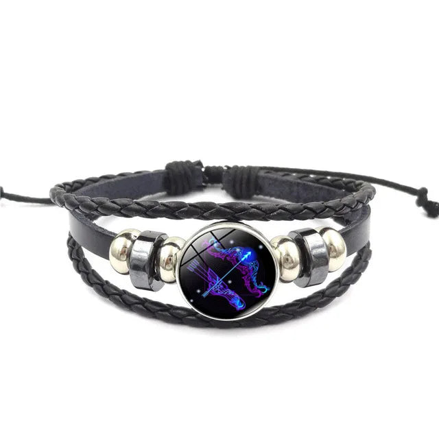 12 Zodiac Signs Constellation Bracelet Men's Women's Trend Multi-layer Woven Leather Punk Couple Bracelet Gift Accessory