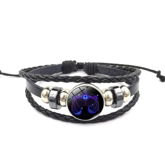12 Zodiac Signs Constellation Bracelet Men's Women's Trend Multi-layer Woven Leather Punk Couple Bracelet Gift Accessory