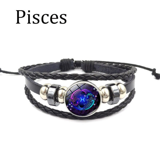 Aquarius Zodiac Bracelet – Handmade Constellation Charm | Adjustable Leather Bracelet