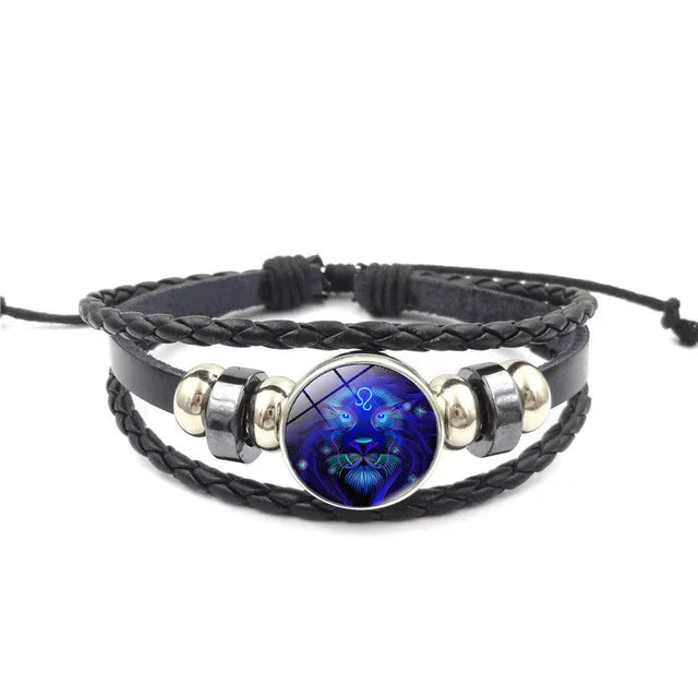 12 Zodiac Signs Constellation  Bracelet Men's Women's Trend Multi-layer Woven Leather Punk Couple Bracelet Gift Accessory