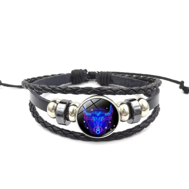 12 Zodiac Signs Constellation  Bracelet Men's Women's Trend Multi-layer Woven Leather Punk Couple Bracelet Gift Accessory