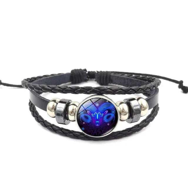 12 Zodiac Signs Constellation  Bracelet Men's Women's Trend Multi-layer Woven Leather Punk Couple Bracelet Gift Accessory